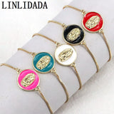 10Pcs Enamel Religion Charm Bracelet, Adjustable Chain