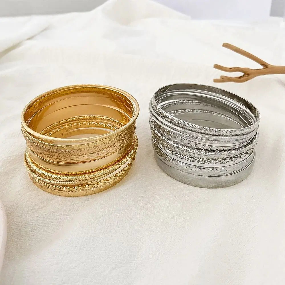 Vintage Ethnic Style Bracelet Set for Women Charms Metal Bangle