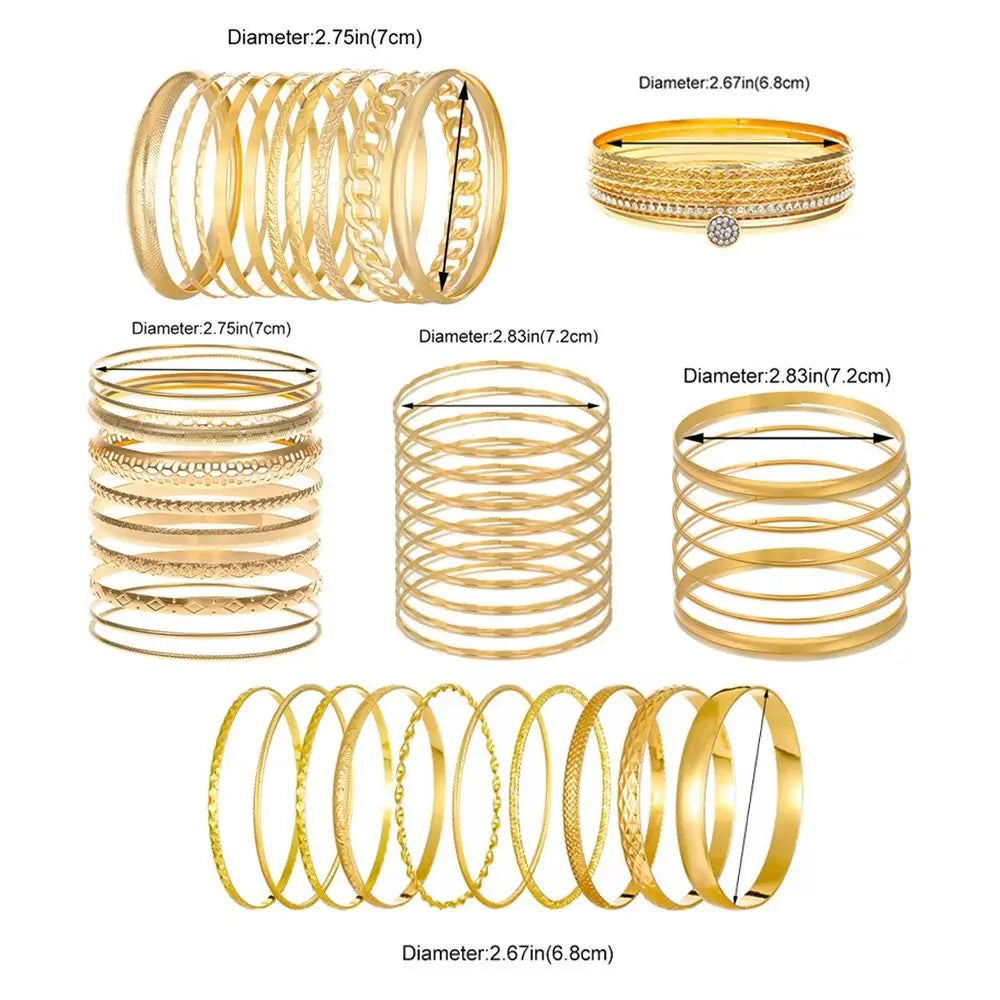 Vintage Ethnic Style Bracelet Set for Women Charms Metal Bangle