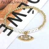 Zirconia Paved Shell Pearl Eyes Bracelets for Women
