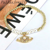 Zirconia Paved Shell Pearl Eyes Bracelets for Women