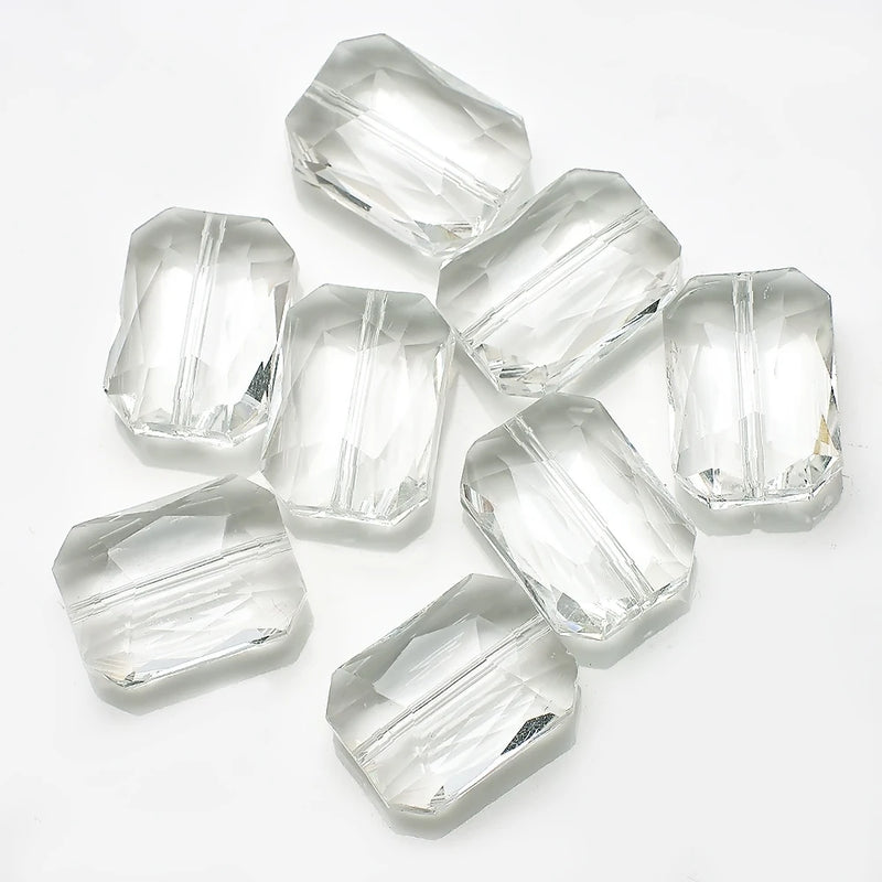 10Pcs Faceted Glass Flat Beads Rectangle 13x18mm Natural Stone