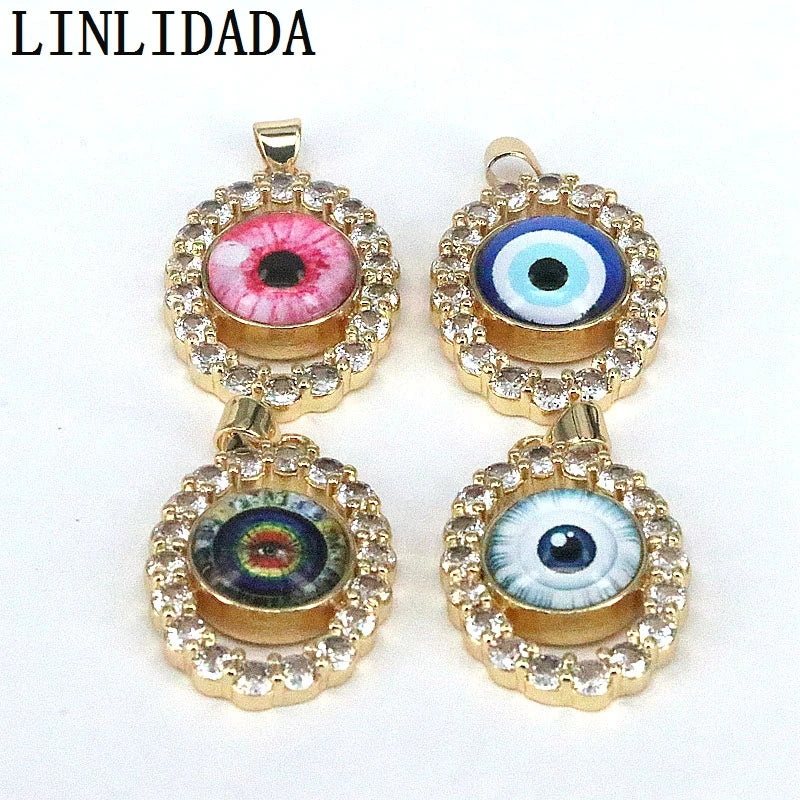 10Pcs 18K Plated CZ Pave Geometric Evil Eye Pendants Accessories