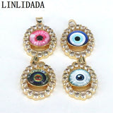 10Pcs 18K Plated CZ Pave Geometric Evil Eye Pendants Accessories