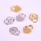 10Pcs CZ Heart Lock Charms Cubic Zirconia Padlock Pendants DIY