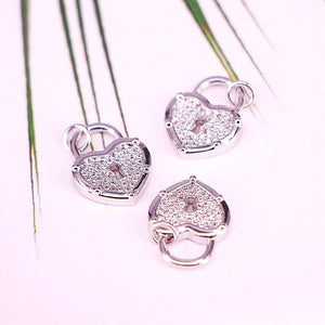 10Pcs CZ Heart Lock Charms Cubic Zirconia Padlock Pendants DIY