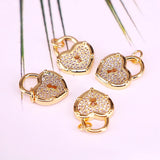 10Pcs CZ Heart Lock Charms Cubic Zirconia Padlock Pendants DIY