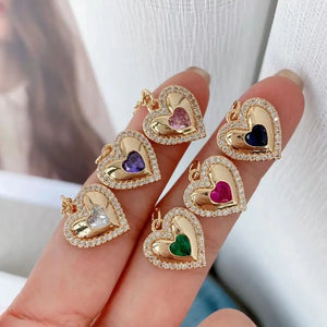 10Pcs Colorful Crystal Zircon Heart Charms Necklace For Women