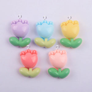 10Pcs Cartoon Tulip Charms Resin Flowers Pendant DIY Earrings Jewelry C1223