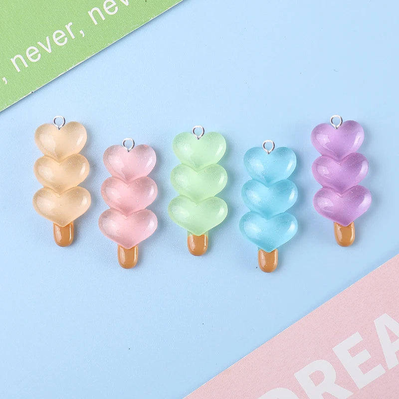 10Pcs Heart Lollipop Resin Charms DIY Jewelry Making C1219