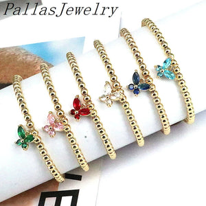 10Pcs Plated Beaded Zircon Butterfly Charm Bracelet