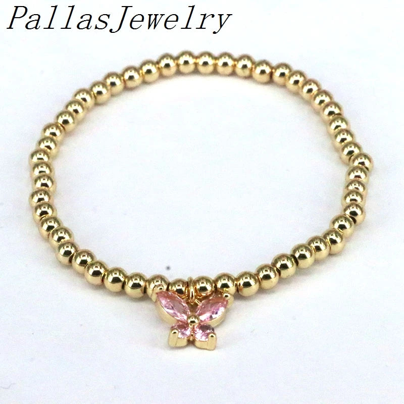10Pcs Plated Beaded Zircon Butterfly Charm Bracelet
