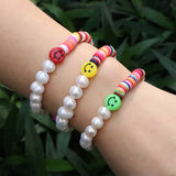 10Pcs Pearl Bracelet Polymer Clay Smiley Face Jewelry Boho Adjustable