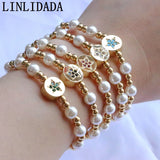 10Pcs Plated Beads Pearl Bracelet Colorful Cz Cross Heart Star Charm Bracelets