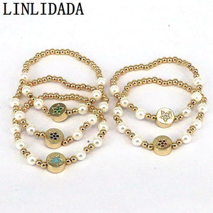 10Pcs Plated Beads Pearl Bracelet Colorful Cz Cross Heart Star Charm Bracelets