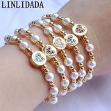 10Pcs Plated Beads Pearl Bracelet Colorful Cz Cross Heart Star Charm Bracelets