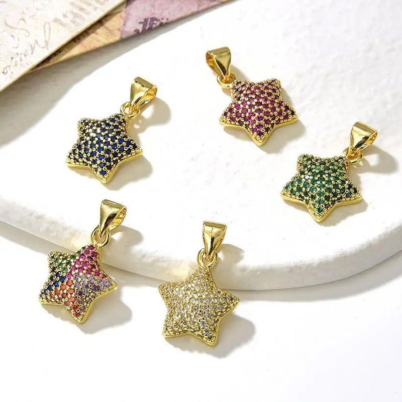 10Pcs CZ Micro Pave Star Zircon Charms for Jewelry Making