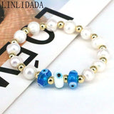 10Pcs Lampwork Eyes Freshwater Pearl Beads Women Party Jewelry