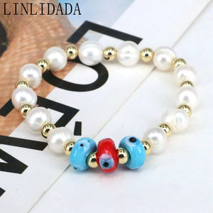 10Pcs Lampwork Eyes Freshwater Pearl Beads Women Party Jewelry