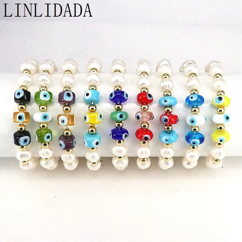 10Pcs Lampwork Eyes Freshwater Pearl Beads Women Party Jewelry