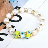10Pcs Lampwork Eyes Freshwater Pearl Beads Women Party Jewelry