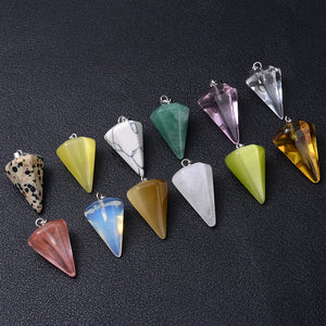10Pcs Natural Stone Conical Point Pendant Necklaces Healing Crystal Necklace