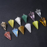 10Pcs Natural Stone Conical Point Pendant Necklaces Healing Crystal Necklace