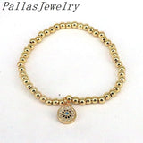 10Pcs Cz Micro Pave Eye Bracelet, Gold Plated Beads Bracelet
