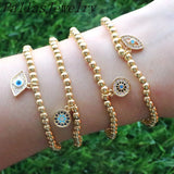 10Pcs Cz Micro Pave Eye Bracelet, Gold Plated Beads Bracelet