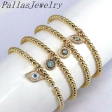 10Pcs Cz Micro Pave Eye Bracelet, Gold Plated Beads Bracelet