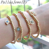 10Pcs Cz Micro Pave Eye Bracelet, Gold Plated Beads Bracelet
