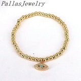 10Pcs Cz Micro Pave Eye Bracelet, Gold Plated Beads Bracelet