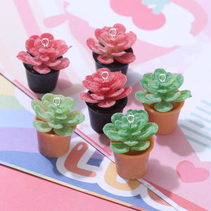 10Pcs Red Green 3D Flowerpot Charms Resin Animals Pendant DIY Earrings Necklace