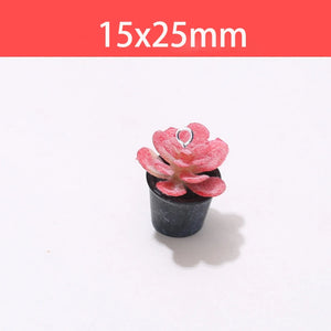 10Pcs Red Green 3D Flowerpot Charms Resin Animals Pendant DIY Earrings Necklace