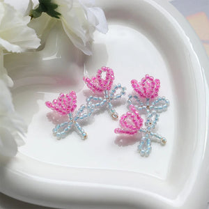 10Pcs Rose Pink Mini Beads Flower Charms for DIY Earrings Jewelry
