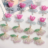 10Pcs Rose Pink Mini Beads Flower Charms for DIY Earrings Jewelry
