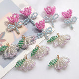 10Pcs Rose Pink Mini Beads Flower Charms for DIY Earrings Jewelry