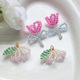 10Pcs Rose Pink Mini Beads Flower Charms for DIY Earrings Jewelry