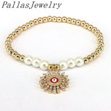 10Pcs Shell Pearl Plated Beaded Charm Bracelets with Cubic Zircon Eyes Pendant