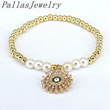 10Pcs Shell Pearl Plated Beaded Charm Bracelets with Cubic Zircon Eyes Pendant