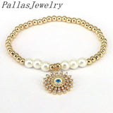 10Pcs Shell Pearl Plated Beaded Charm Bracelets with Cubic Zircon Eyes Pendant