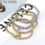 10Pcs Silver Beads Bracelet Charm Stretch Bracelets
