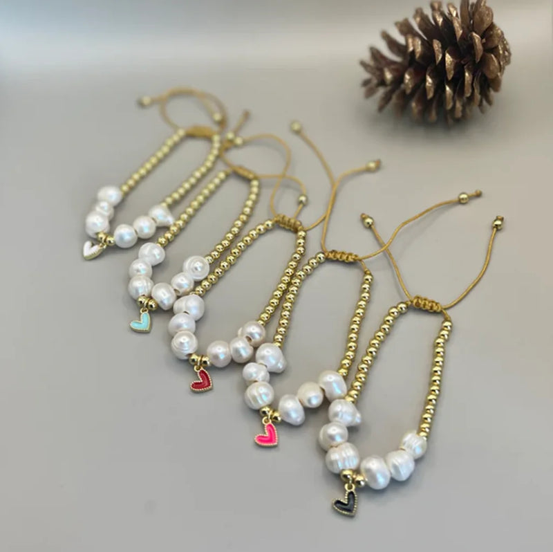 10Pcs Boho Heart Pearl Rope Charm Bracelet for Girls