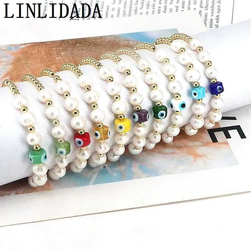 10Pcs Vintage Glazed Eyes Elastic Charm Women Bracelet