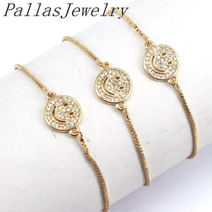 10Pcs CZ Smiling Face Charm Adjustable Bracelet Jewelry