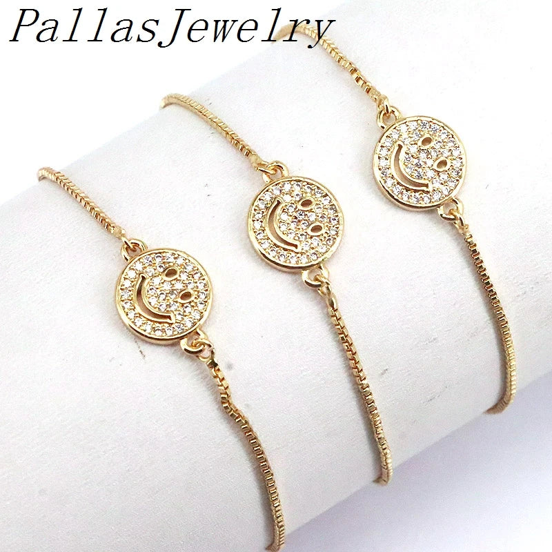 10Pcs CZ Smiling Face Charm Adjustable Bracelet Jewelry