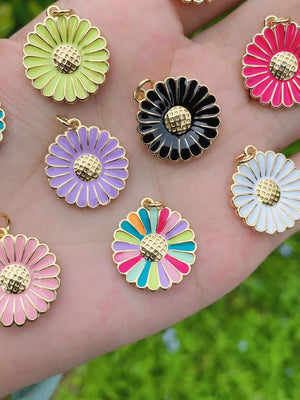 10Pcs Neon Brass Flower Charms for Jewelry Making