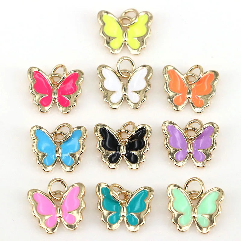 10Pcs Rainbow Enamel Butterfly Charms Insect Necklace Pendants