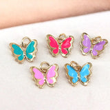 10Pcs Rainbow Enamel Butterfly Charms Insect Necklace Pendants