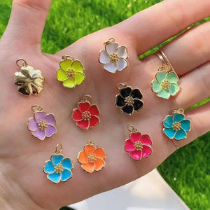 10Pcs Flower Shape Enamel Lucky Charm Pendant Necklace